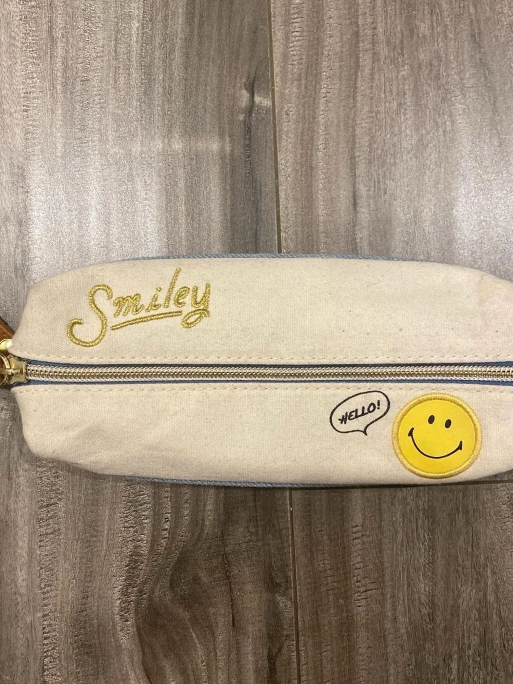Denim Smiley Pencil Case with Yellow Patch